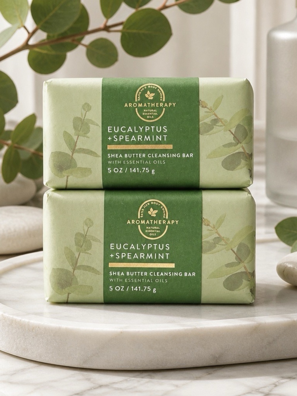 therapy Eucalyptus + Spearmint Shea Butter Cleansing Bar - Green set of two